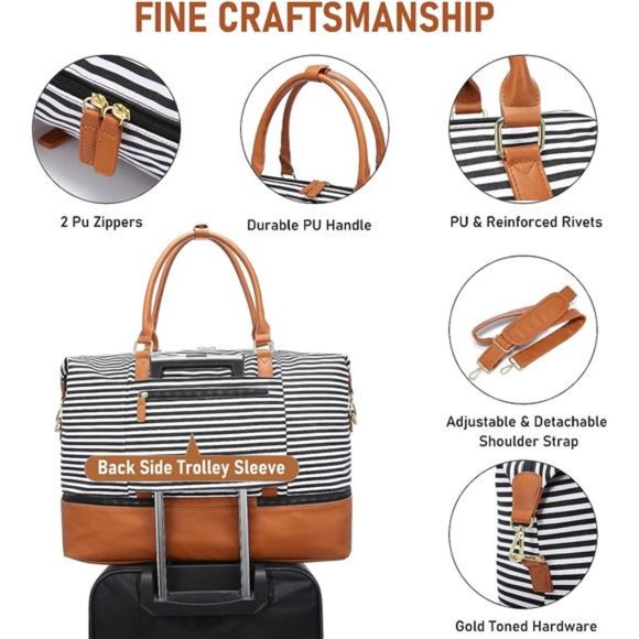 Weekender Bags for Women Canvas Travel Duffel Bags with Shoe Compartment - Picture 4 of 6